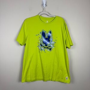 Psycho Bunny Shirt Mens XL Green Blue Pima Cotton Short Sleeve Graphic Neon Top